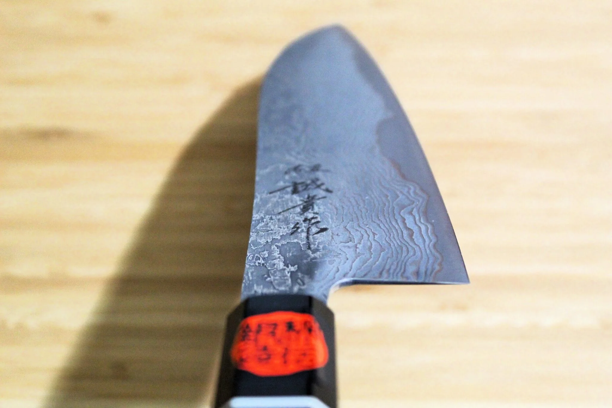 Shigeki Tanaka Habakiri Damascus SG2 Steel Santoku with Ebony Handle Buffalo Ferrule 165mm / 6.5" - Image 12