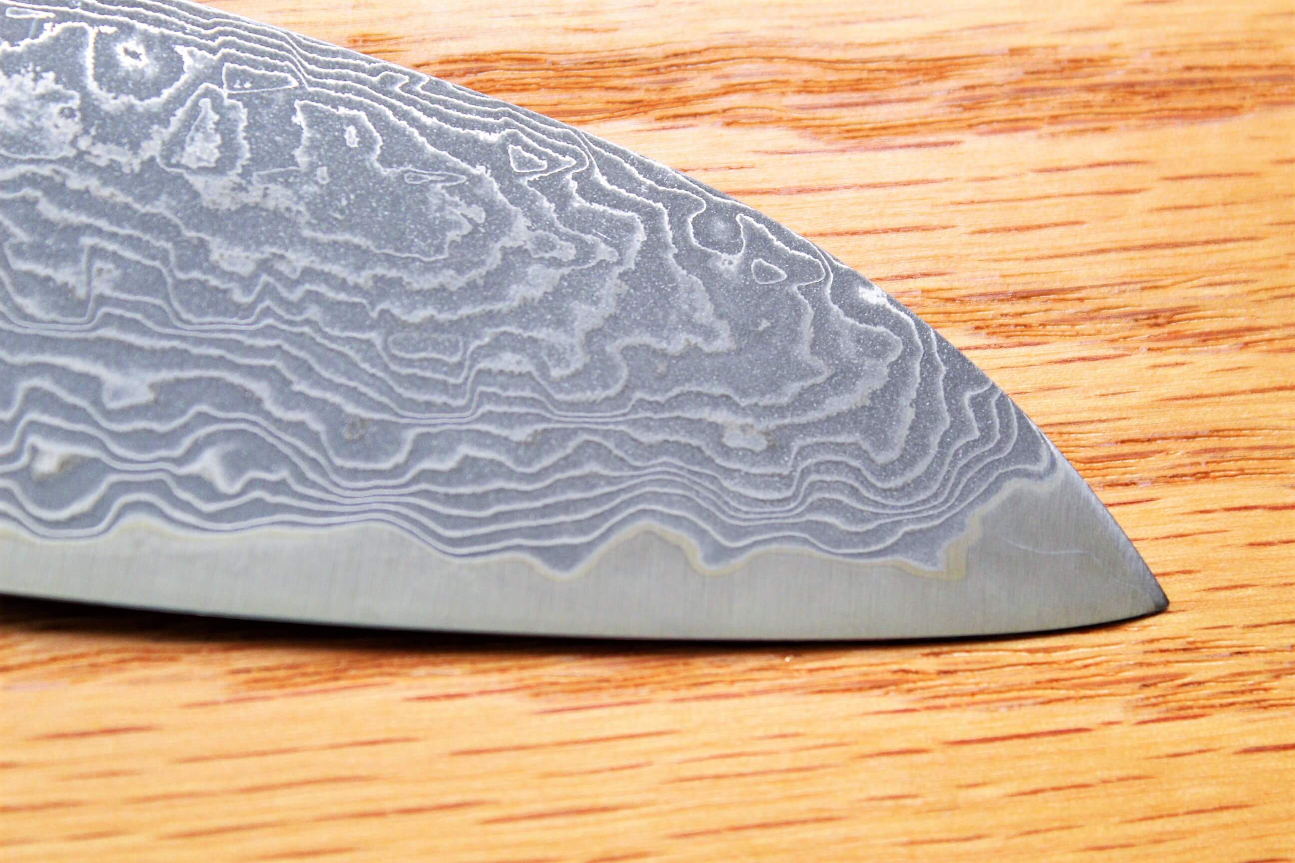 Shigeki Tanaka Habakiri Damascus SG2 Steel Gyuto with Ebony Handle Buffalo Ferrule 180mm - Image 5